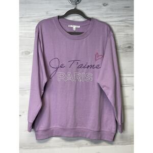 Seven7 Sweatshirt Womens Medium Lavender Mist Je T’aime‎ Paris Crewneck Pullover